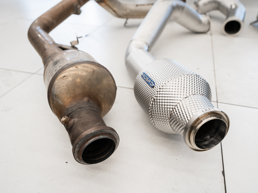 process Heat-shielded downpipes + sport catalytic converter + high-flow catback